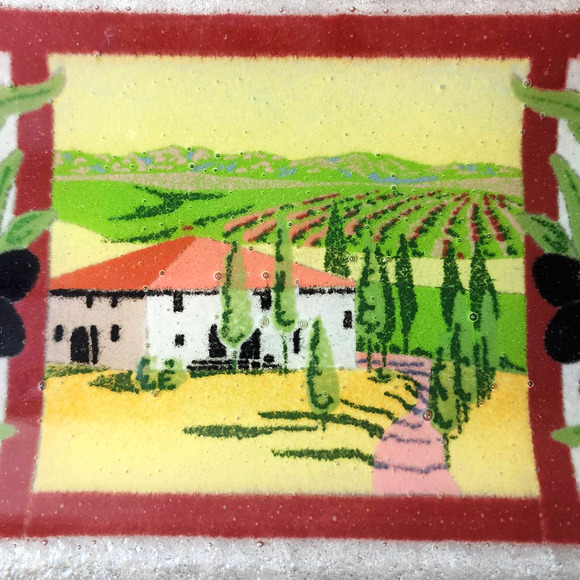 Peggy Karr Glass Fused Art Glass Tuscan Villa Winery Platter/Tray Artist Signed - Picture 3 of 10